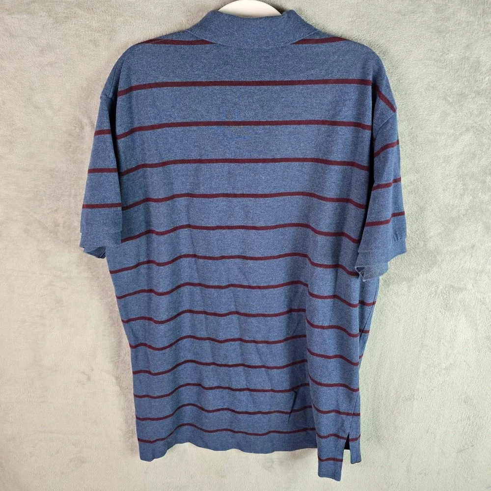 Polo Ralph Lauren Mens Large Blue Burgundy Striped Cotton Pique Polo‎ Shirt L